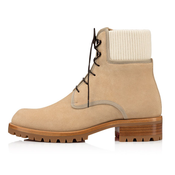 Christian Louboutin Trapman Flat Atlas Beige Suede Combat Lace Up Boot 44.5 11.5 - Picture 7 of 12